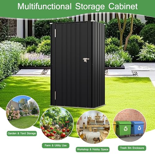 Devoko 22 Cuft Lockable Metal Storage Shed, Vertical Indoor Outdoor Tool Cabinet with Non-Adjustable Shelves for Patio Garden Backyard, Black