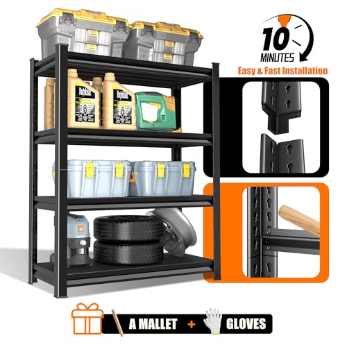 Rufokisa 40in Wide Garage Shelving Heavy Duty，2000lbs Large Loads Adjustable Garage Storage Shelves,All Metal Storage Racks and Utility Rack Shelves, 40”W x 16”D x 72”H (Black)