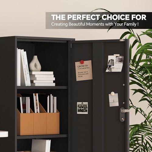 Steehoom Metal Storage Cabinet with Lock, 4 Tier Lockable Cabinet, Lockers for Employee, Changing Room,Home, Office, School, Gym, Garage (Black, 15.75" D x 15.75" W x 49.21" H)