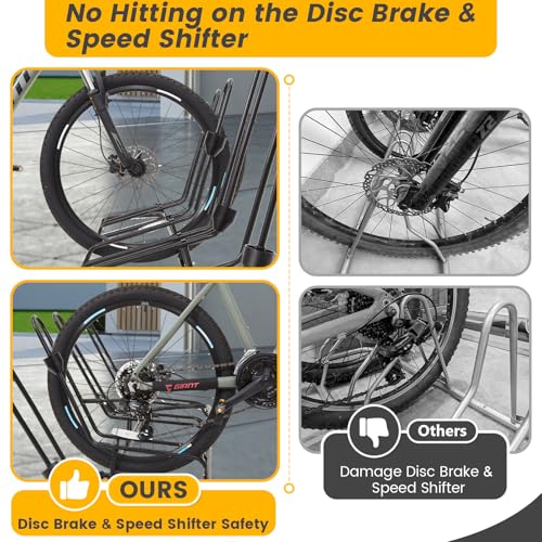 Kingarage 4 Floor Bike Rack, Safeguard Disc Brakes & Derailleurs Design, Waterproof Bicycle Stand Indoor/Outdoor/Garage Use, Fits 12"-29" Tires, Upgraded 0.63" Steel Tubes for Stability