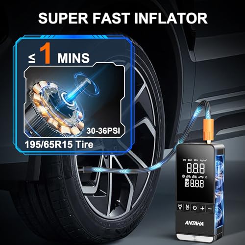 Antaha Tire Inflator Portable Air Compressor, 150 PSI Cordless Smart Air Pump for Car Tires, LED Light & Auto Shut-Off, Tires Pump for Car, Motorcycles, Bikes, Balls, Mini Bike Pump & Car Accessories