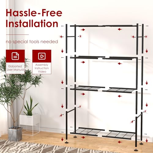 Sakugi Storage Shelves - 4 Tier Shelf Organizer, Heavy Duty Garage Shelving Unit with Leveling Feet, Stable Metal Shelves Organizer for Pantry, Kitchen and Closet, 33.0" W x 12.6" D x 57.2" H, Black