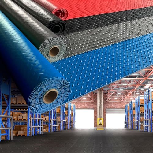 THABATAD 4 x 6 FT Heavy Duty Garage Floor Mat, 2.5 mm Thickness Garage Car Mat for Garage Floor, Golf Cart Parking, Water/Stain Resistant Floor Runner (Embossed Diamond Plate), Red