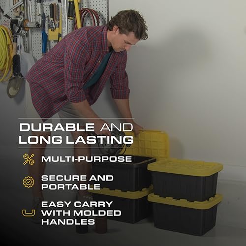 BLACK & YELLOW 5-Gallon Tough Storage Containers with Lids, Stackable, Extremely Durable, [4-Pack]