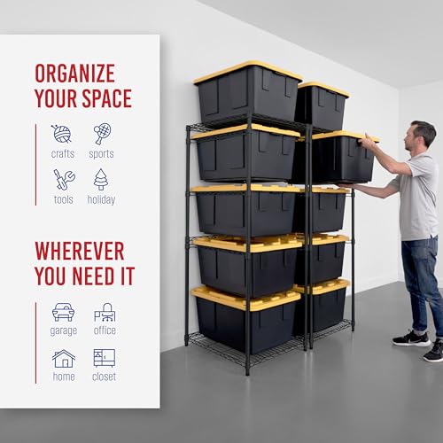 SafeRacks 2 Pack 5-Tier Steel Tote Rack - Maximize Space, Declutter, Organization, NSF Certified, Bin Storage for Garage, Pantry, Kitchen, Workspace, 5 Shelves, 31″ x 23″ x 68″, Black