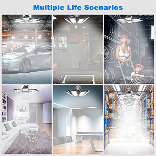 POLARPRA Garage Lights - 40000LM Super Bright Garage Lights Ceiling Led w/ 8 Deformable Panels Compatible for E26/E27 Screw in Socket Garage Lighting Bulb for Barn Basement Shops Attic - 2Pack