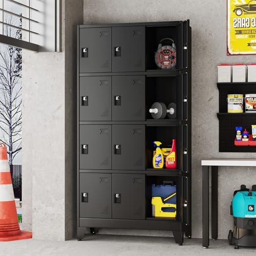 erosoei Metal Lockers for Employees, 12 Doors Metal Storage Locker with Card Slot and Ventilation Holes, Steel Employee lockers for Home Office School Gym Garage, Requires Installation