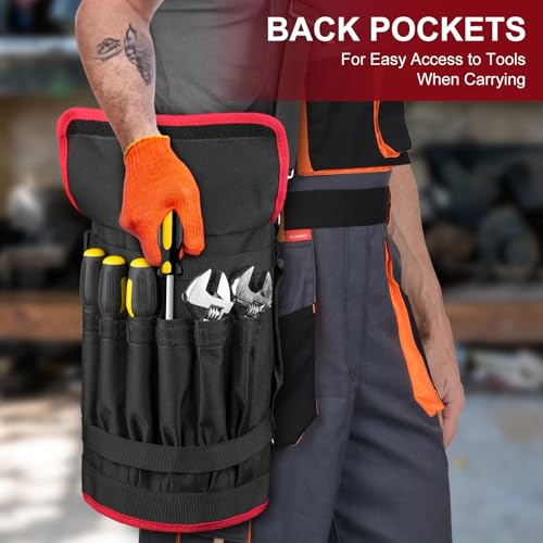 Tool Bag,Large Roll Up Tool Bag Organizer,13 Pockets Tool Roll Storage Pouch,Heavy Duty Portable Tool Storage Carrier Bag for Men,Mechanic,Electrician,Valentines Day Gifts for Men,Black/Red