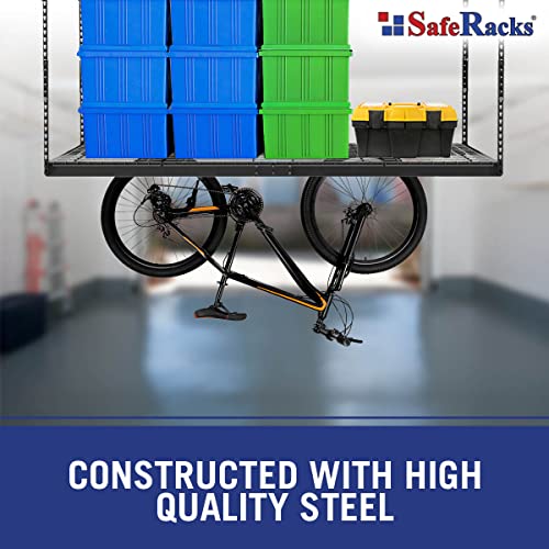 SafeRacks Overhead Garage Storage Rack, Heavy Duty Racks for Garage w/ 600 lb Capacity, Easy Garage Storage Adjustable Storage Rack Ceiling Mount Storage for Garage 4x8 White, 24"-45" (2 Pack)