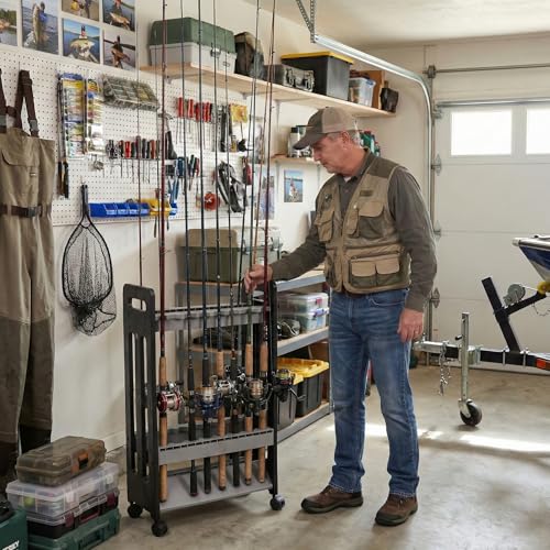 Jorazor Fishing Rod Holder,Fishing Pole Holders for Garage,Rod Holder for 16 Rod and Reel Combos,Vertical Fishing Rod Rack Floor Storage,Fishing Gifts for Men (Gray)