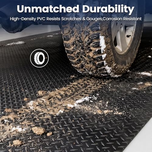KROAK Containment Mat, Garage Floor Mat 7.5x17ft, Stops Winter Salt Damage & Mess, 2mm Thickest PVC, Heavy Duty Waterproof Shield for Concrete, Easy Clean Cover for SUV, Truck, Car - Black