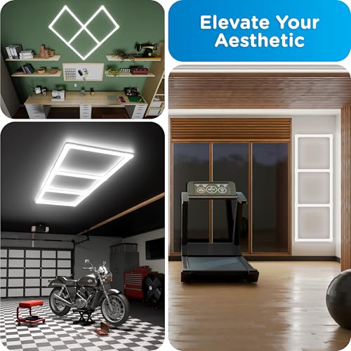 Enbrighten Ultrabrite Garage Lights, 10 Pack, 3 Rex, LED Gym Lighting, 10,000 Lumens, Dimmable with Remote, 5000K Bright White, Plug‑in or Hardwire, Hex Style, ETL Certified, 85814