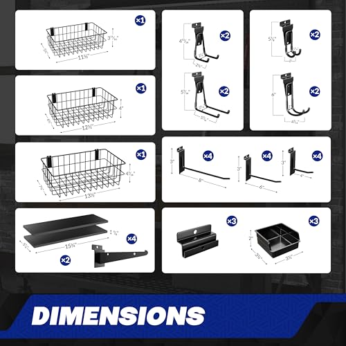 janasse 35-Piece Metal Slatwall Accessories Set for Garage Storage, Includes Wire Baskets, Heavy-Duty Hooks, Shelves & Bins, Fits Standard Slatwall Panels