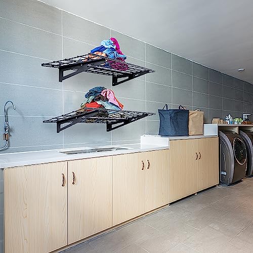VEVOR Garage Shelving Wall Mounted, 1 x 4 ft Heavy Duty Shelves, 400 lbs Load Capacity Storage Rack Floating 2 Pack, Suitable for Shop, Shed, Storage, Black (LL1248)