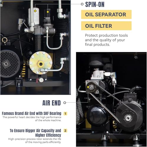 Torin PACK7-TA 7.5KW 10HP Rotary Screw Air Compressor 230V/3Ph 35CFM 125psi with 80Gal ASME Tand & Air Dryer Heavy Duty Air Compressed System All in One