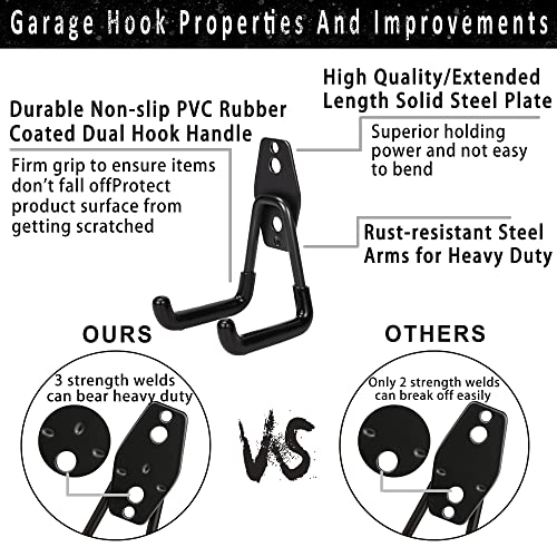 KOFANI Steel Garage Storage Hooks - 16 Pack Anti-Slip Coating, Heavy Duty Wall Mount Hooks for Hanging Bike, Ladder, Garden Tools