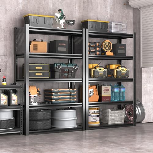 Jaqiumn Metal Garage Shelving Unit, Heavy Duty Adjustable Industrial Storage Shelves, Steel Storage Rack for Garage, Warehouse, Basement, Black, 72" H x 47.2" W x 23.6" D, 1 Pack