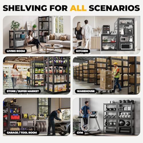 Auto Dynasty 5-Tier Storage Shelves, 72" H Heavy Duty(3000LBS Capacity) Adjustable Garage Shelving, Metal Storage Utility Rack Shelf Unit for Pantry Kitchen Warehouse, 72" H x 35" W x 16" D, Black