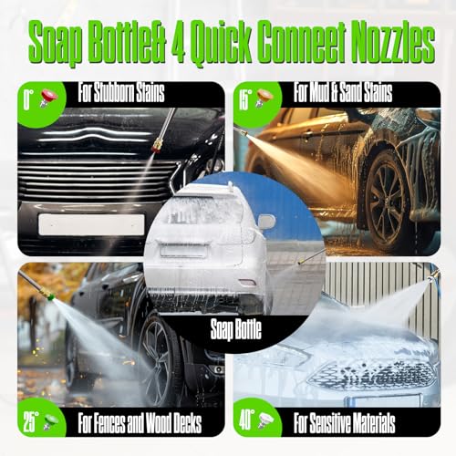 QIOMALA 4800PSI PowerWasher with 4 Quick Connect Nozzles, Foam Cannon for Car, Lane, Patio Cleaning