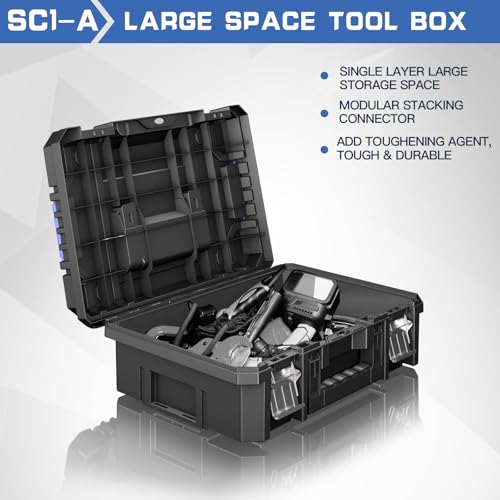 4 Tier Stackable Rolling Tool Box with Wheels | Modular Tool Organizer Box Storage System | Portable Tool Box with Drawers | Tough and Durable | for Garage Storage | Home Repairs | Professional Work