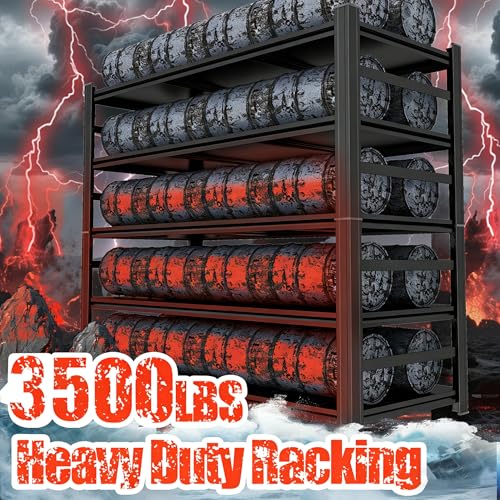 PRESTELION Garage Shelving 3500LBS Storage Shelves 5-Tier Adjustable Metal Shelving Units Garage Storage Shelves Heavy Duty for Industrial, Warehouse, Basement, Commercial, Black (73" H×48" W×24" D)