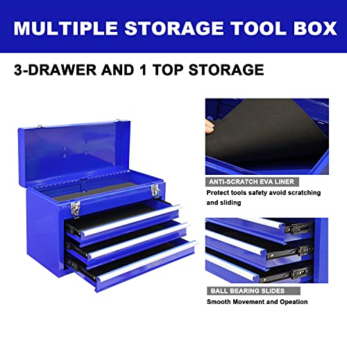 BIG RED 3 Drawer 20" Metal Tool Box Portable Steel Tool Chest with Ball-Bearing Slides & Akro-Mils 10144, 44 Drawer Plastic Parts Storage Hardware and Craft Cabinet, 20-Inch W x 6.37-Inch D