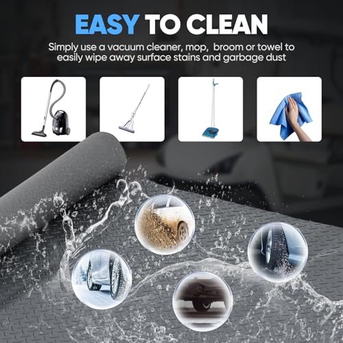 7.5 X 17 FT Rubber Garage Floor Mat, Diamond Plate PVC Mats Thickened Garage Flooring Roll for Under Car, Parking Mat Heavy Duty Non-Slip Protector, for SUV, Trailer, Gym, Shed, Basement (Grey)