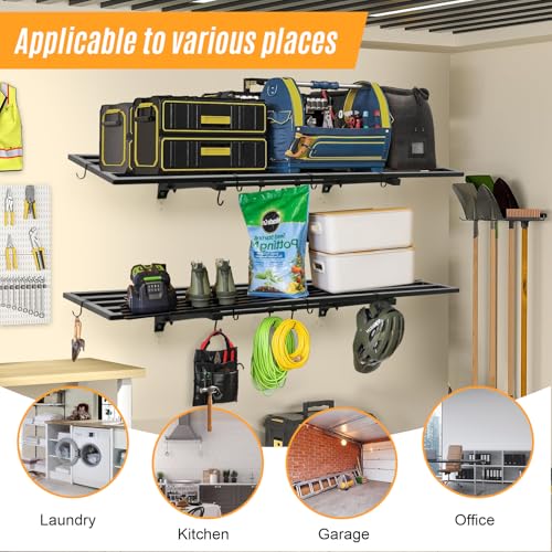 Leekimid 2-Pack 1X4 FT Garage Shelving Wall Mounted Holds Up to 800 Lbs Heavy Duty Wall Shelf, Black Metal Floating Adjustable Wall System Shelves for Garage Storage, Shed