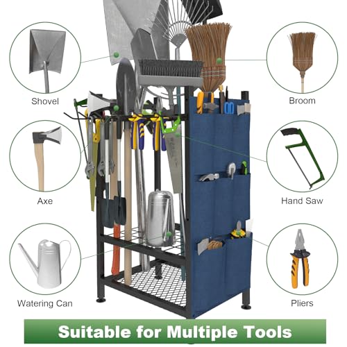 SAMRELAX Garden Tool Organizer, Garden Yard Tool Rack for Garage, Garage Organization and Storage, Metal Yard Tools Storage up to 46 Tools/Rake/Broom/shovel/, Suitable for Garage, Yard, Patio, Shed