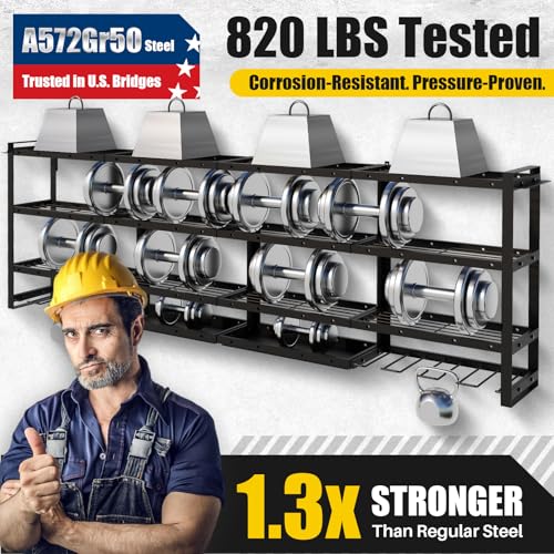 STURDIFLOW XLarge 64''W Power Tool Organizer Wall Mount | Modular&Corner-Fit 820lbs Garage Storage Rack with 8 Cordless Drill Holder | 4-Tier Heavy Duty Utility Shelf for Battery Workshop Organization