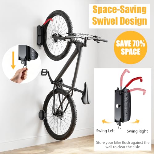 Favoto Swivel Bike Wall Mount (4 Pack) - Family Bike Storage System for Garage, Vertical Bicycle Hanger Fleet, Heavy Duty Space-Saving Wall Hooks for Multiple Bikes, Holds up to 66 lbs Each