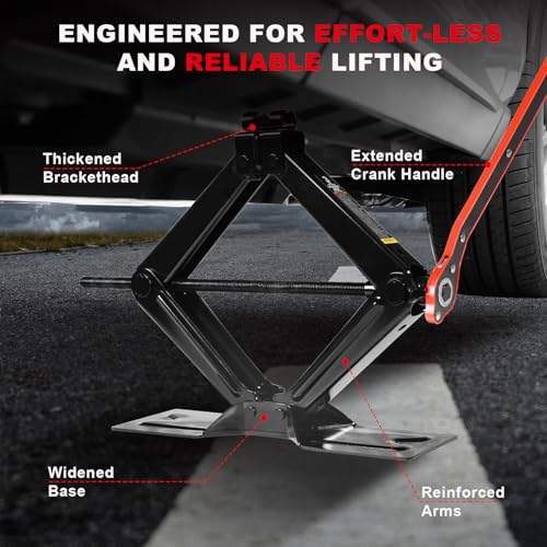 Big RED Car Jack 3Ton/6610 lbs Universal Scissor Jack with Rubber Pad, Portable Tire Changing Kit with Lug Wrench, Emergency Kit for Sedan SUV MPV