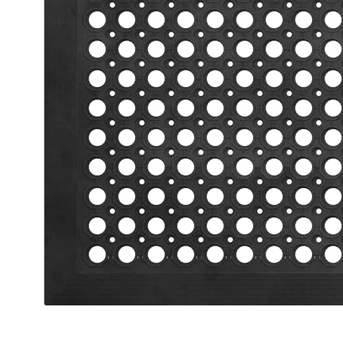 Ottomanson Heavy Duty Rubber Floor Mat – Non-Slip, Waterproof, Easy to Clean – Anti-Fatigue Mat for Commercial Kitchens, Restaurants, Workshops – Oil Resistant, Hose Washable – 36" x 60", Black