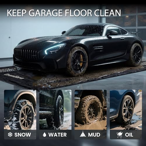 DremGara 7'9" x 18' Heavy-Duty Garage Floor Mat - 610GSM Commercial-Grade PVC Containment Mat with 1.2" Raised Edges to Trap Water, Mud, Snow & Oil, Waterproof Garage Floor Mat for Cars, Non-Slip