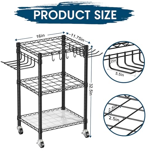 Roxibelt T1 Garden Tool Organizer（With Lockable Wheels）Heavy Duty Garage Tool Storage for Yard，Shed，Outdoor and Lawn，Freestanding Tool Organizers and Storage UP to 50 Tools，Black with Anti-Tip Device