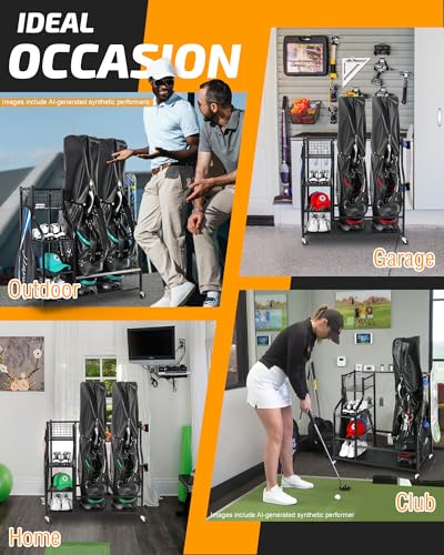 PLKOW Golf Bag Storage Garage Organizer, Extra Large Size Golf Bag Storage Stand and Golf Equipment Rack for Garage,Shed, Basement
