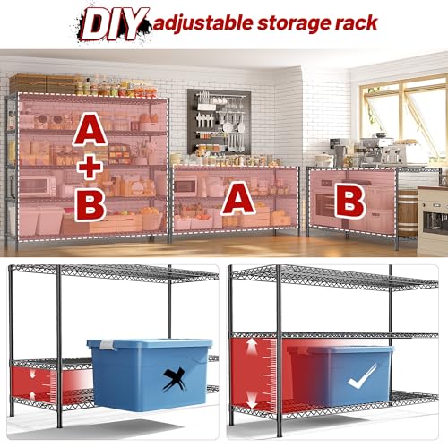 REIBII 3200LBS Storage Shelves 55.5" W Garage Shelving Heavy Duty 5 Tier Adjustable Wire Shelving Unit Metal Shelving for Garage Pantry Commercial Basement,55.5" W X 18''D X 71" H