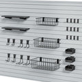 35Pcs Slatwall Accessories Kit, with Slatwall Hooks, Baskets, Shelves, Bins, Heavy Duty Slat Wall Accessory for Garage Organization, Workshop & Utility Room