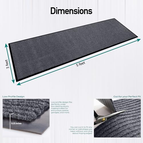 MaxMat® Extra Large Commercial Floor Mat, 3 x 5 Feet Rubber Border Heavy Duty Made in USA Commercial Door Mat, Waterproof, Low-Profile, Easy to Clean, Rubber Entry Mudroom Rug (Charcoal Grey)