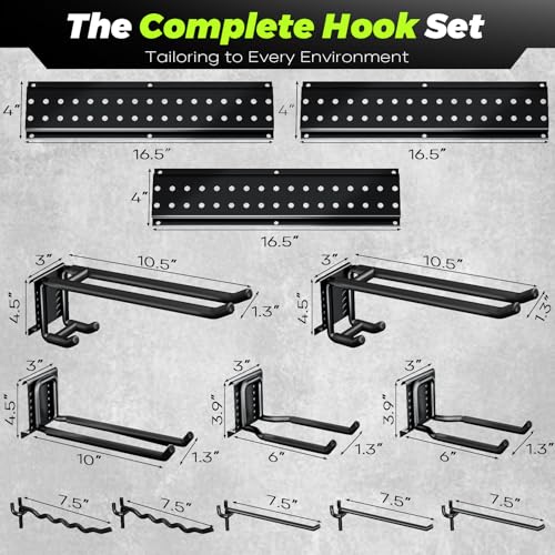 HOLDRAIS Garage Tool Organizer Wall Mount, 49.5 Inch Heavy Duty Garage Organization System with 10 Adjustable Hooks, Garden Tool Storage Rack for Garage, Yard & Shed, Holds Up to 400 lbs