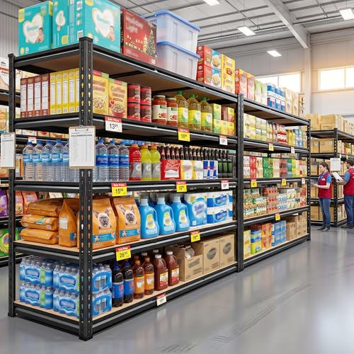 REIBII 48" W Garage Shelving 3080LBS Heavy Duty Storage Shelves 5 Tier Garage Shelves Adjustable Metal Shelving Unit Utility for Basement, Pantry, Warehouse, Commercial, Industrial, 72" H x 24" D