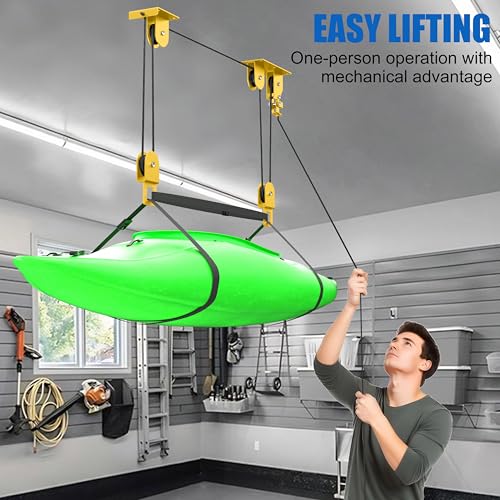 KOSEOO 2 Pack Kayak Hoist for Garage Ceiling Storage, Kayak Lift Pulley System with 85 lbs Capacity for Lightweight Kayak, Ladder, Bike, Surfboard