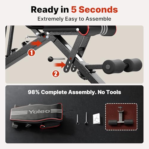 YOLEO Adjustable Weight Bench for Home Gym, ASTM-Certified 827LBS, 98% Pre-Assembled, Foldable Gym Bench with 84 Positions Incline Decline Flat, Wider Seat