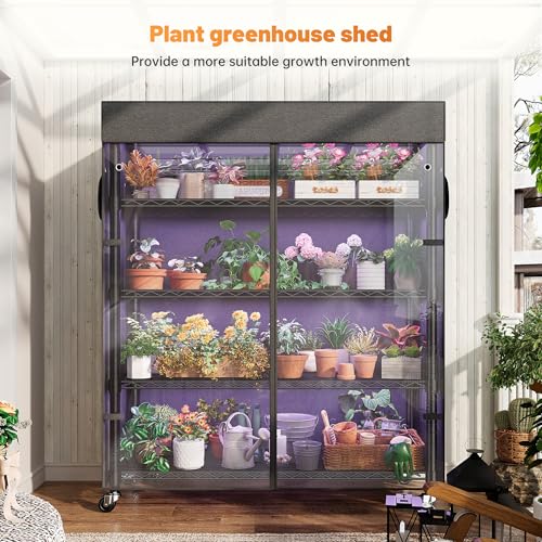 REIBII 72.8" H Storage Shelves with Cover & Wheels, Wire Shelving Heavy Duty Metal Shelving for Pantry Kitchen Garage, Storage Rack Shelf Shelving for Commercial Industrail, 35" W*16" D*72.8" H