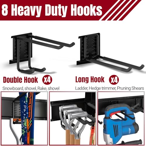 Hailivike 99" Garage Tool Organizer Wall Mount, 28 Pack Heavy Duty Wall Mount Garage Storage Rack Carries1000 lbs, Metal Wall Mount Tool Hanger for Shovels, Rakes, Fits 16" Wall Studs (6 Panels)