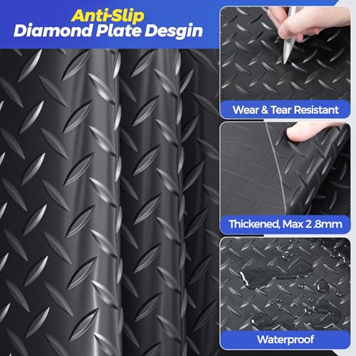 AHUAWA 7.8x20 FT Heavy Duty Garage Floor Mat, 2.8mm Thickened Garage Flooring Diamond Plate Rubber Garage Floor Mats for Under Car, Garage Mat for Garage, Workshop, Enclosed Trailer