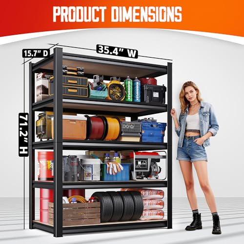 71"H-35"W Garage Shelving-2050LBS 5 Tier Storage Shelves,Adjustable Heavy Duty Metal Shelving Unit and Storage Large Rack,Utility Steel Shelf For Shop Warehouse Industrial Pantry Basement