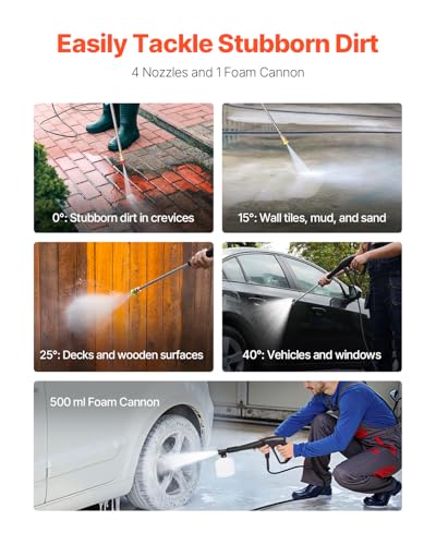 VEVOR Electric Pressure Washer, Max 4500 PSI 3.2 GPM, High-Power Cleaner with Foam Cannon & 4 Nozzles for Driveways, Cars, Fences, Patios, Home Cleaning