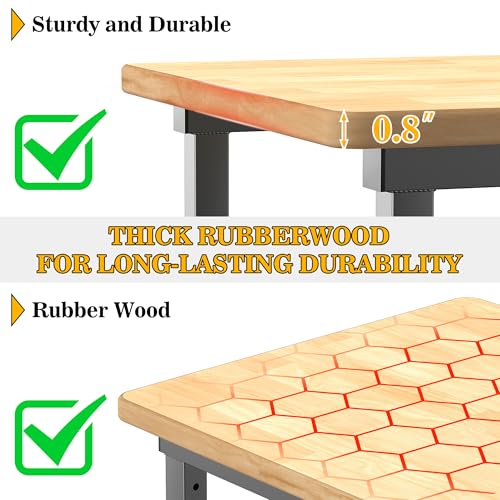 Ultrawall Workbench for Garage, 47.5" Adjustable Height Work Table, Heavy Duty Rubber Wood Workstation for Workshop, Office, Home, 2000 LBS Load Capacity