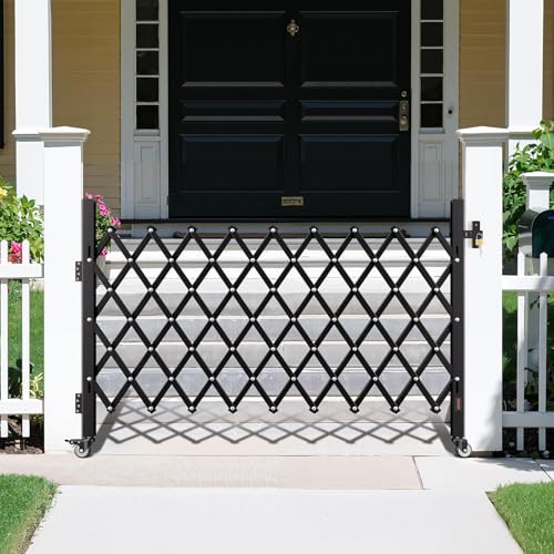 VEVOR Single Folding Security Gate, Lockable Scissor Gate with 360° Swivel Casters, Outdoor Barricade Steel Retractable Gates, for Entry Security, Garage, Warehouse & Pool, 74.80 x 51.57 in (W x H)